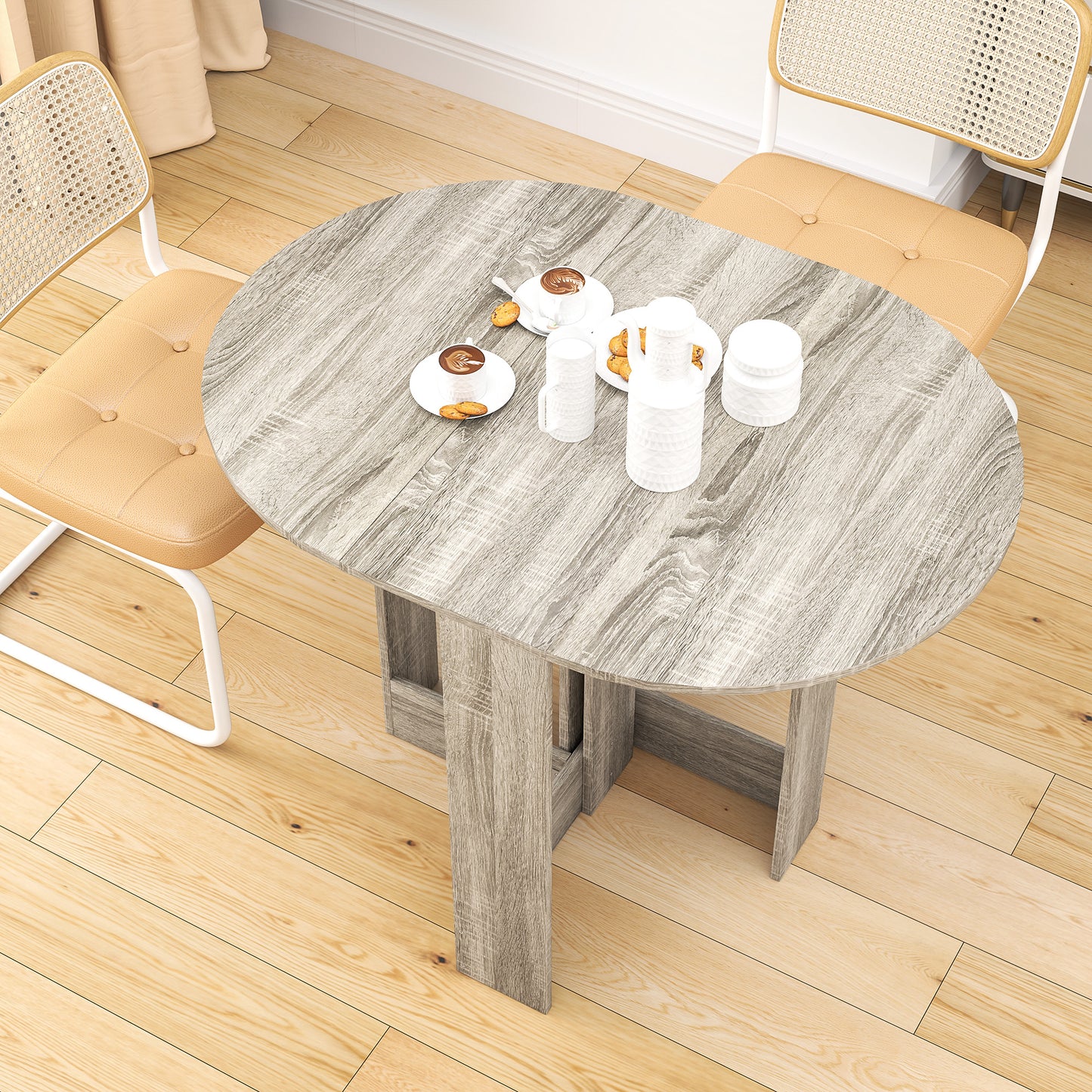 Tase Wooden Grey Folding Drop Leaf Dining Table For Compact Spaces