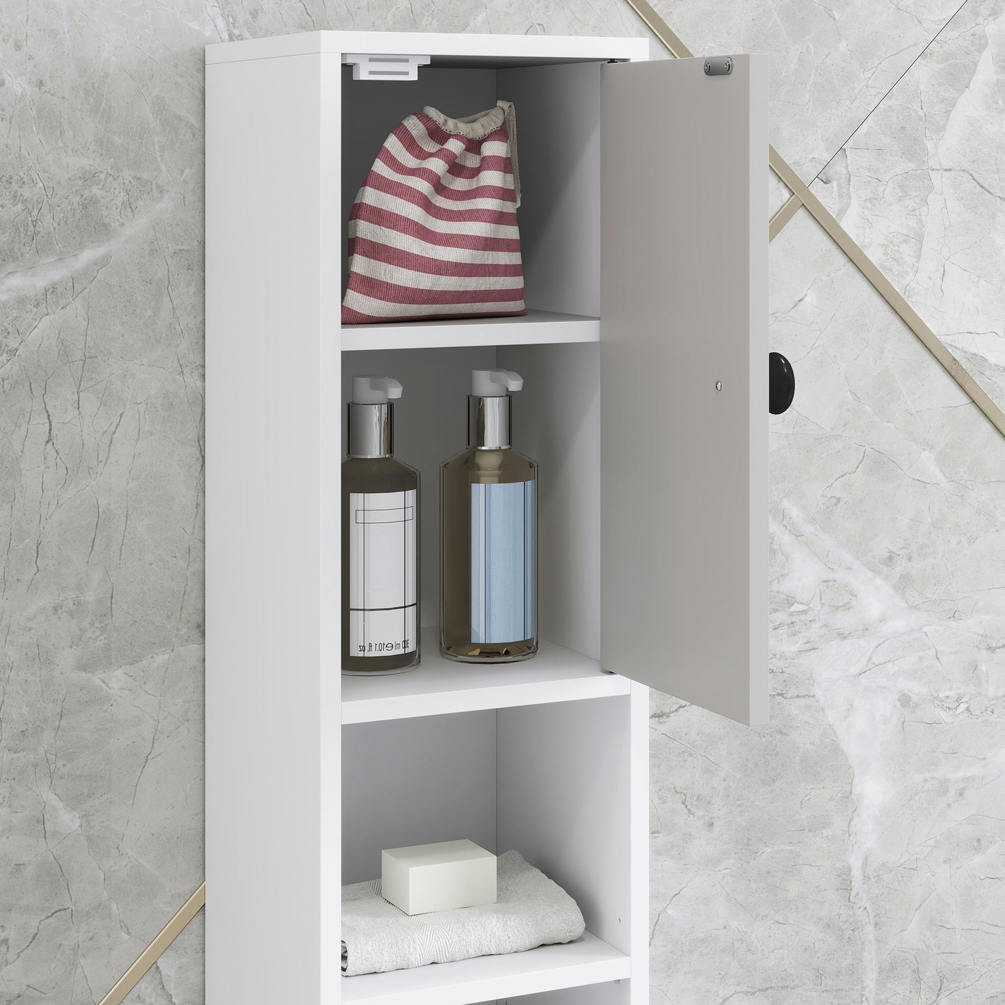 Pabaha Tall Slim Bathroom Storage Cabinet With Drawers Shelves And Cupboards Light Grey