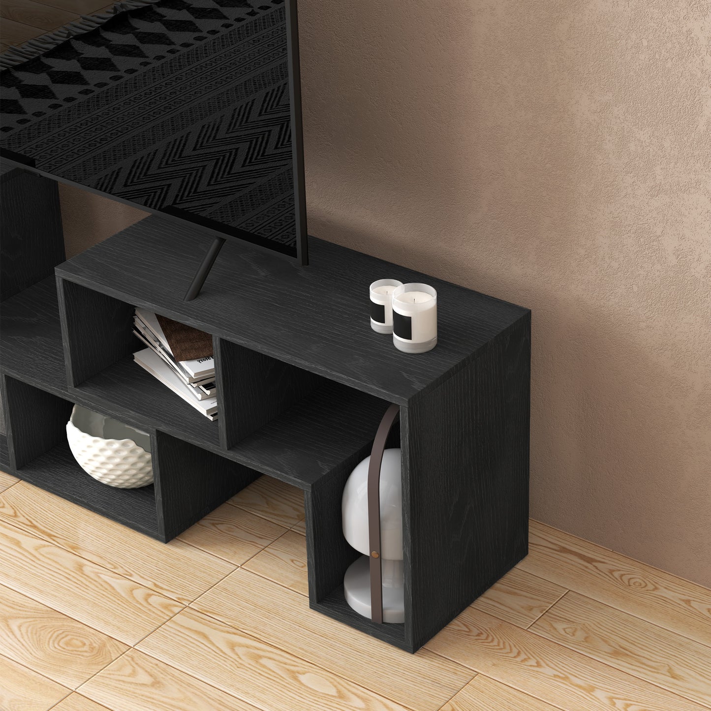 Tota 134cm Black Wood Effect 3 Block Modular TV Stand