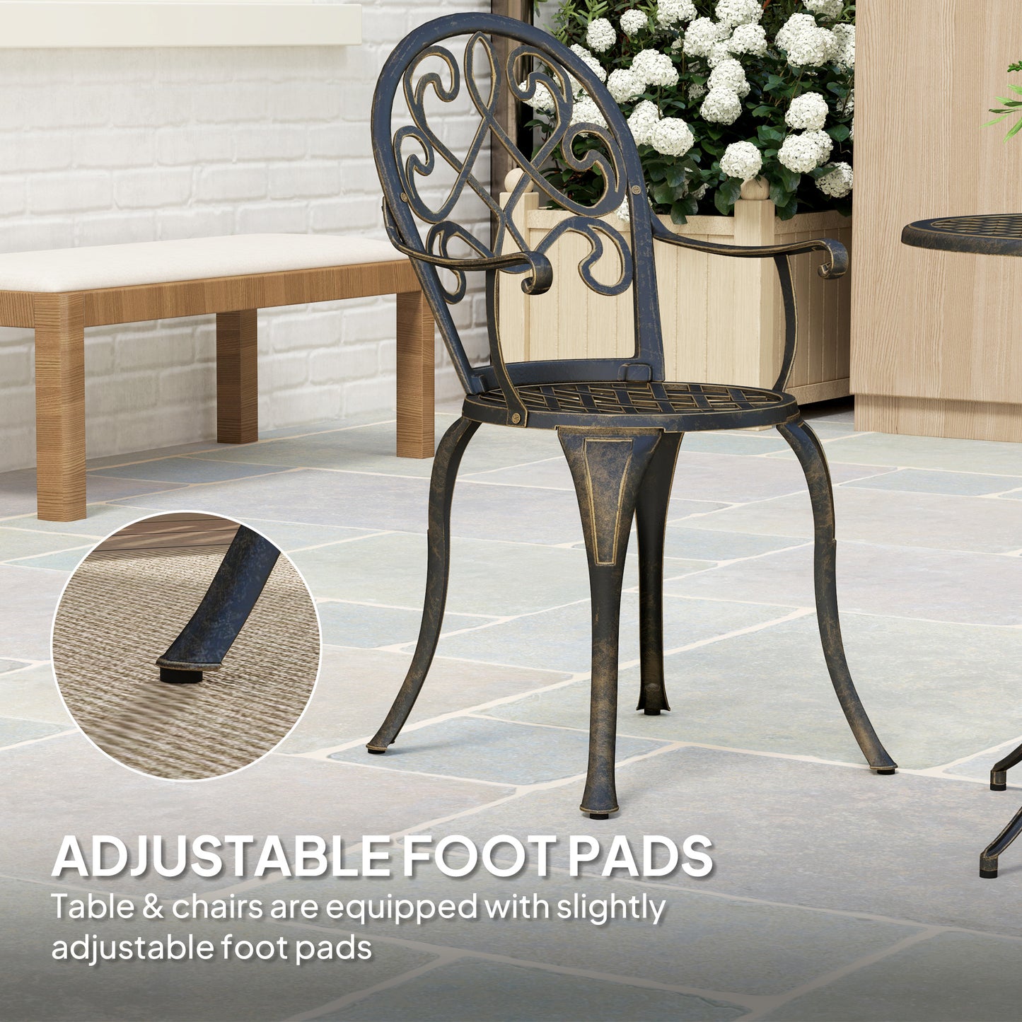 Ziraro Aluminium Bronze Tone 3 Piece Elegant Garden Bistro Set