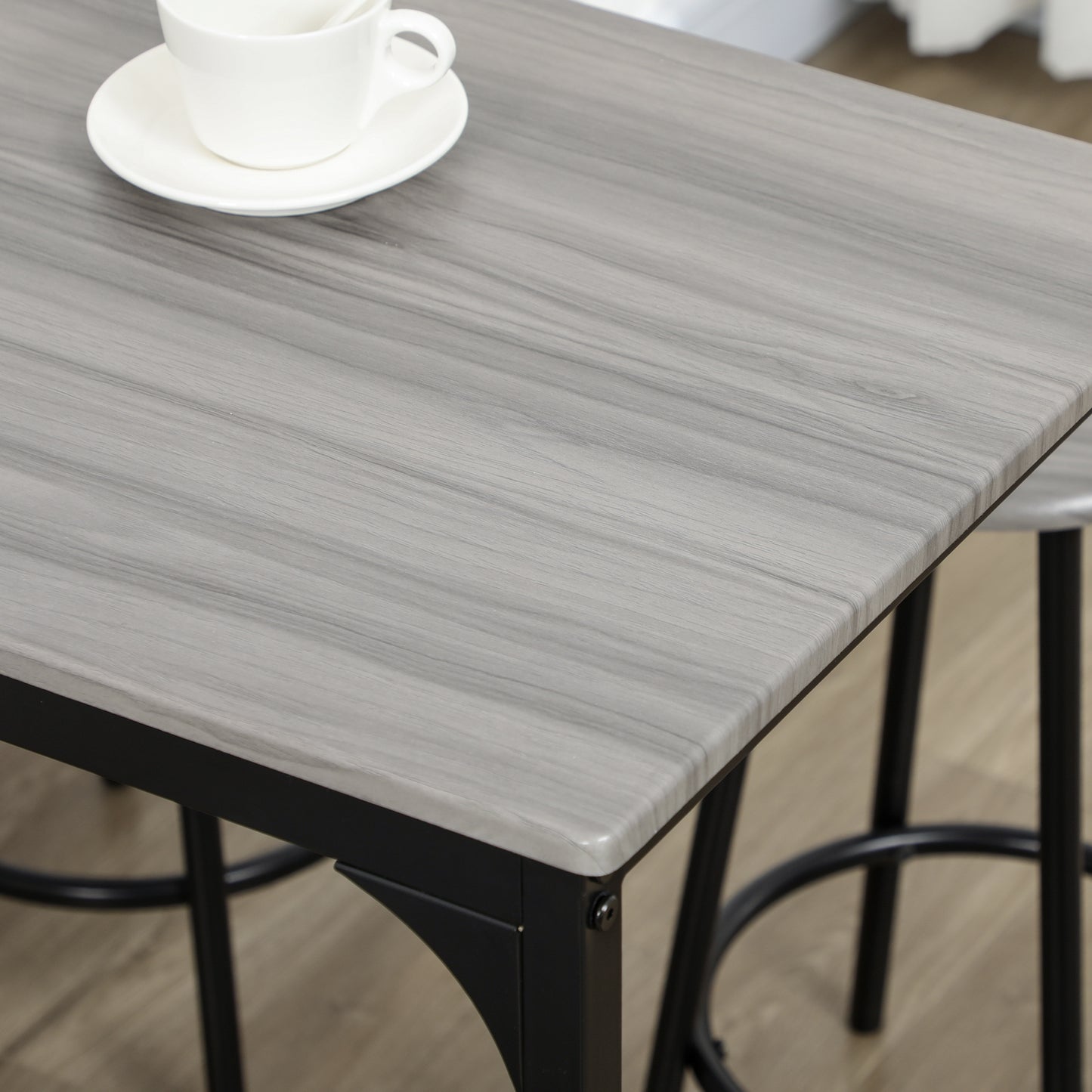 Finani Wooden Grey And Black 5 Piece Industrial Bar Table And Stool Set