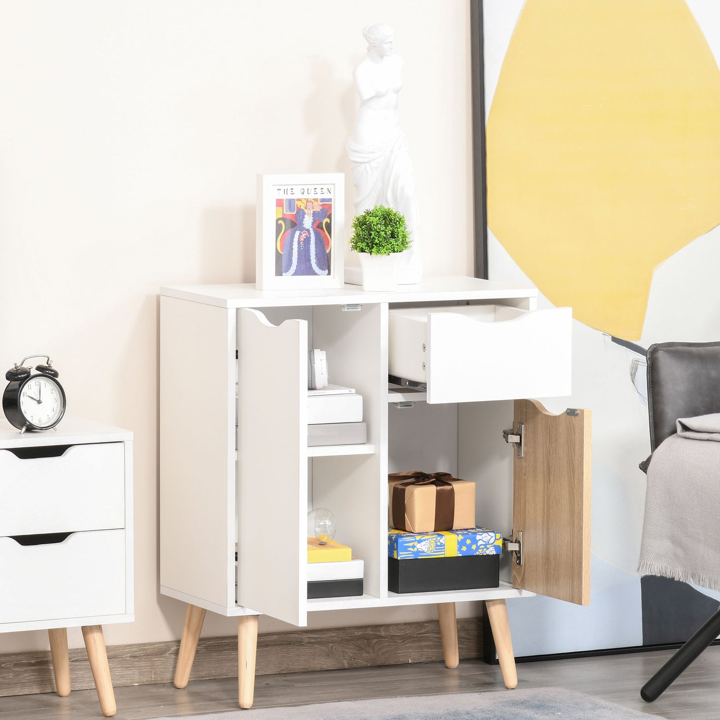 Demilia Grey And White Bedroom Furniture Set With Wardrobe 3 Drawer Chest And Bedside Table