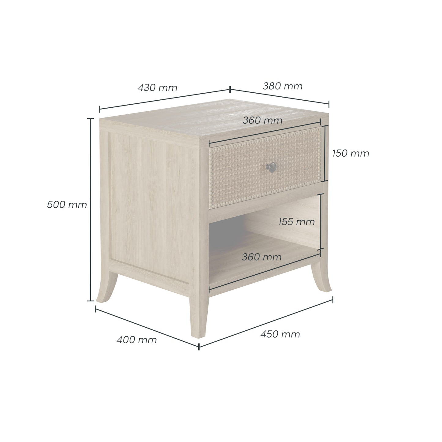 Argentina Natural Oak and Rattan One Drawer Bedside Table