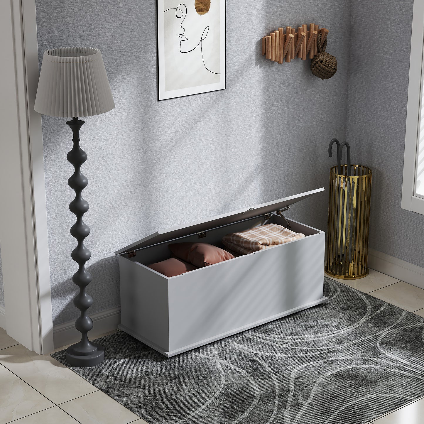 Fito Vima Grey Wood Storage Trunk With Flip Top Lid And Safety Hinges 113 Litre