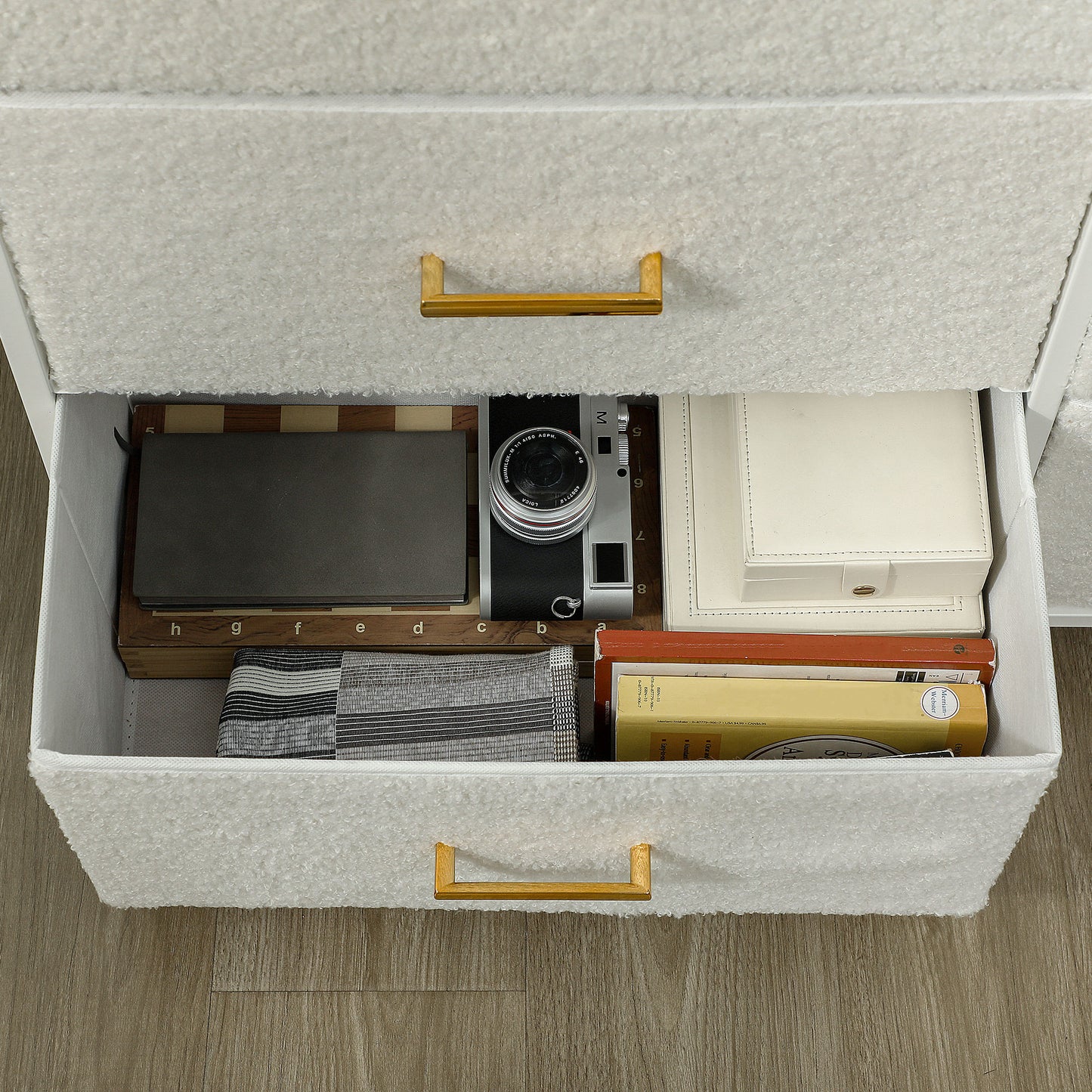 Tafi Metal And Fabric Cream White 9 Drawer Boucle Storage Chest With Steel Frame