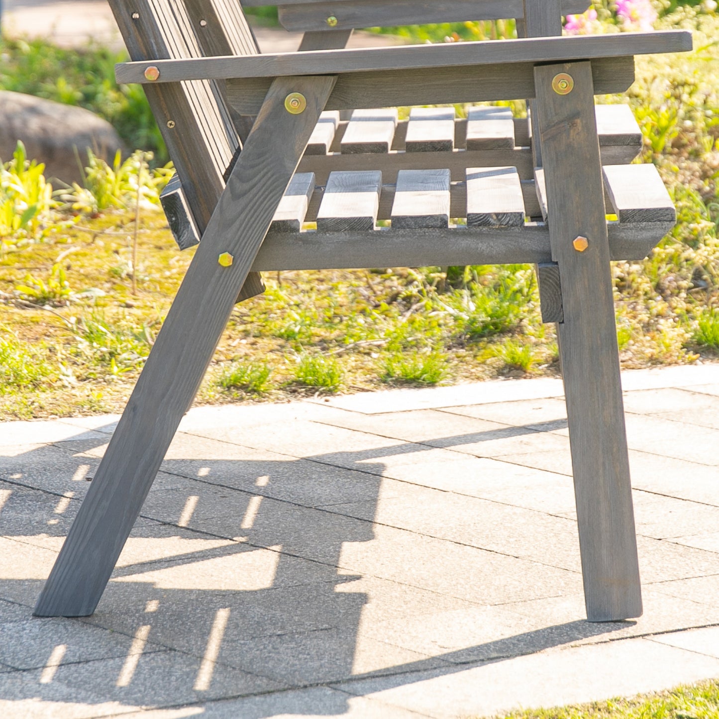 Sasumi Grey Wooden 2 Seater Slatted Bistro Set with Integrated Table