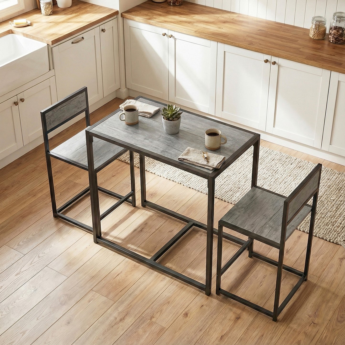 Nenepa 3 Piece Charcoal Grey Wood Effect Dining Table And Stools