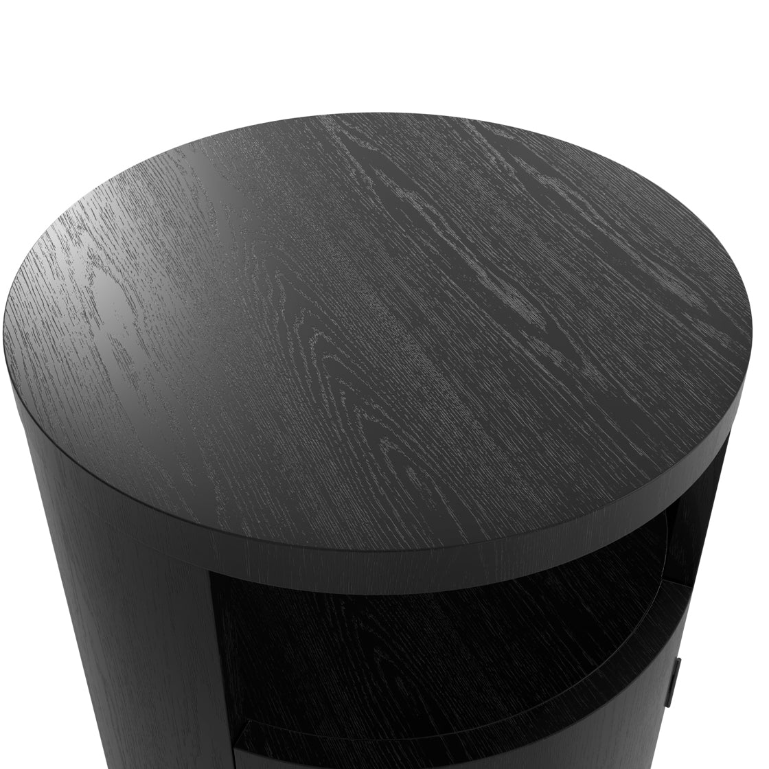 Yori Round Black Bedside Cabinet 1 Door Open Shelf