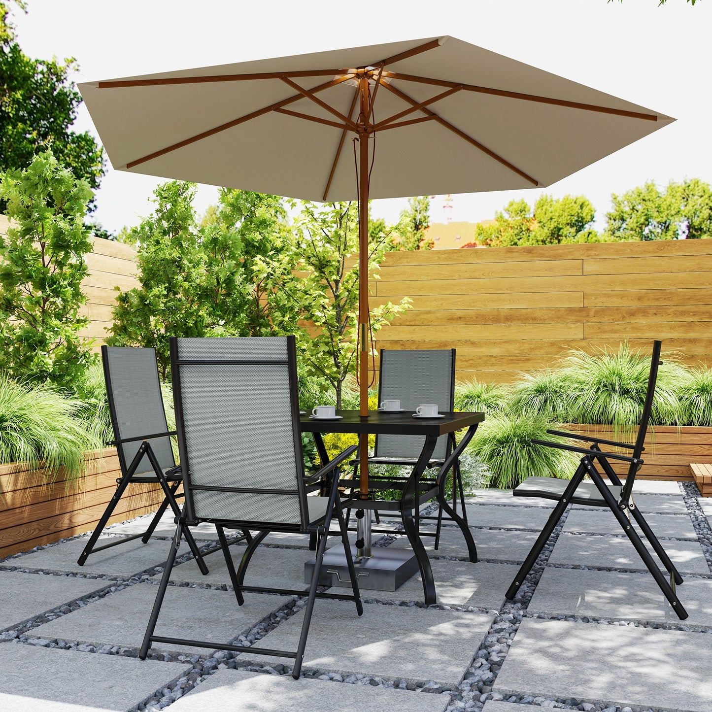Mattilo 4 Seater Light Grey Mesh and Black Steel Frame Dining Set