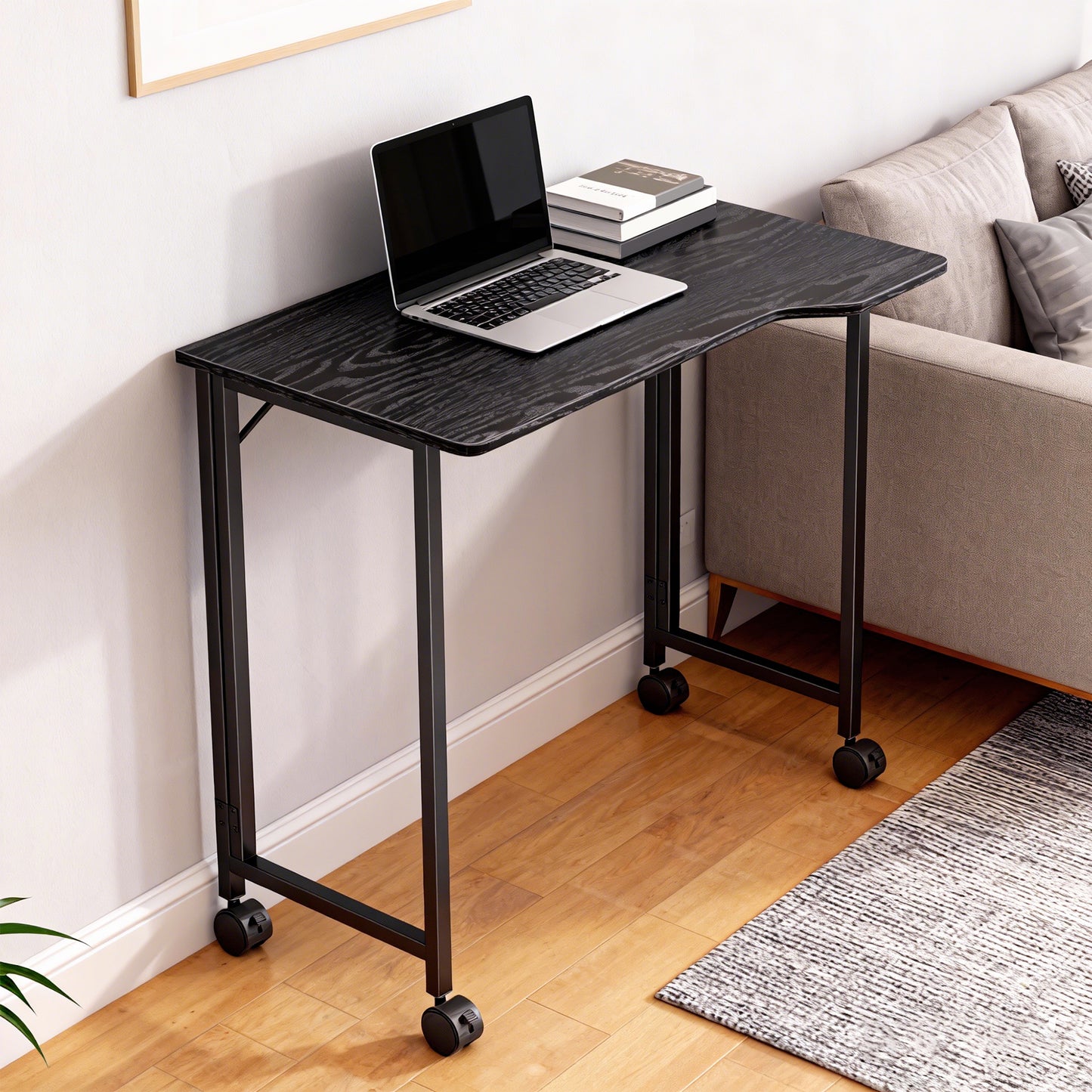 Schut 80cm Wooden Black Folding Desk Lockable Wheels