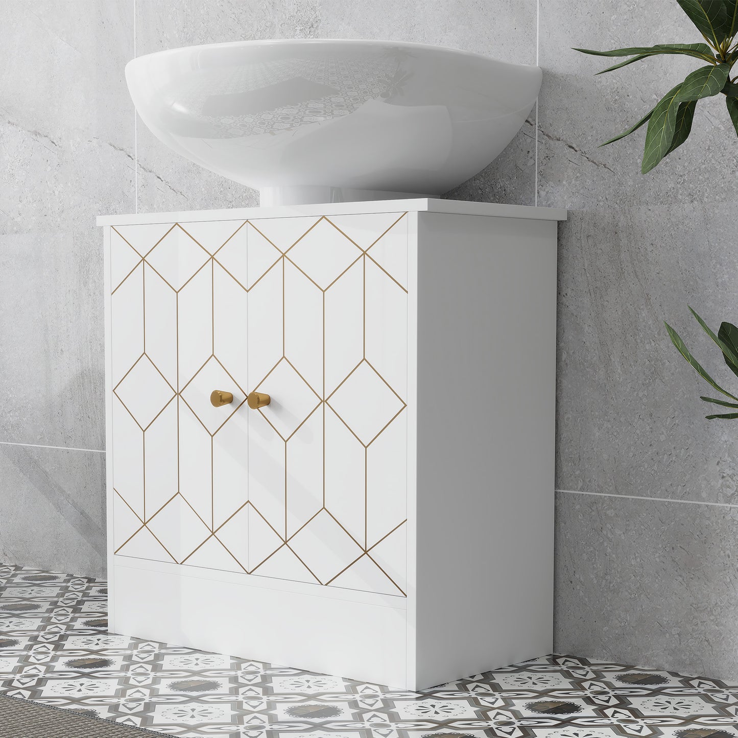 Verado Under Sink Bathroom Storage Cabinet With Adjustable Shelves And Open Compartment White