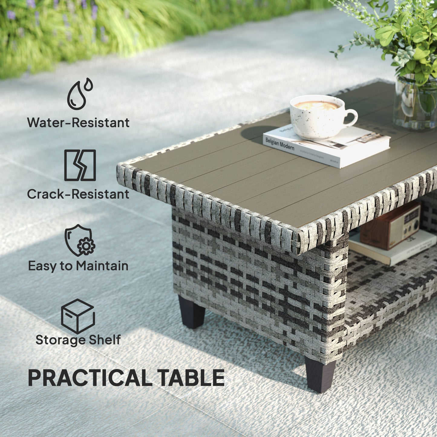 Sacoel Navy Blue and Grey Rattan 5 Seater Outdoor Sofa Set