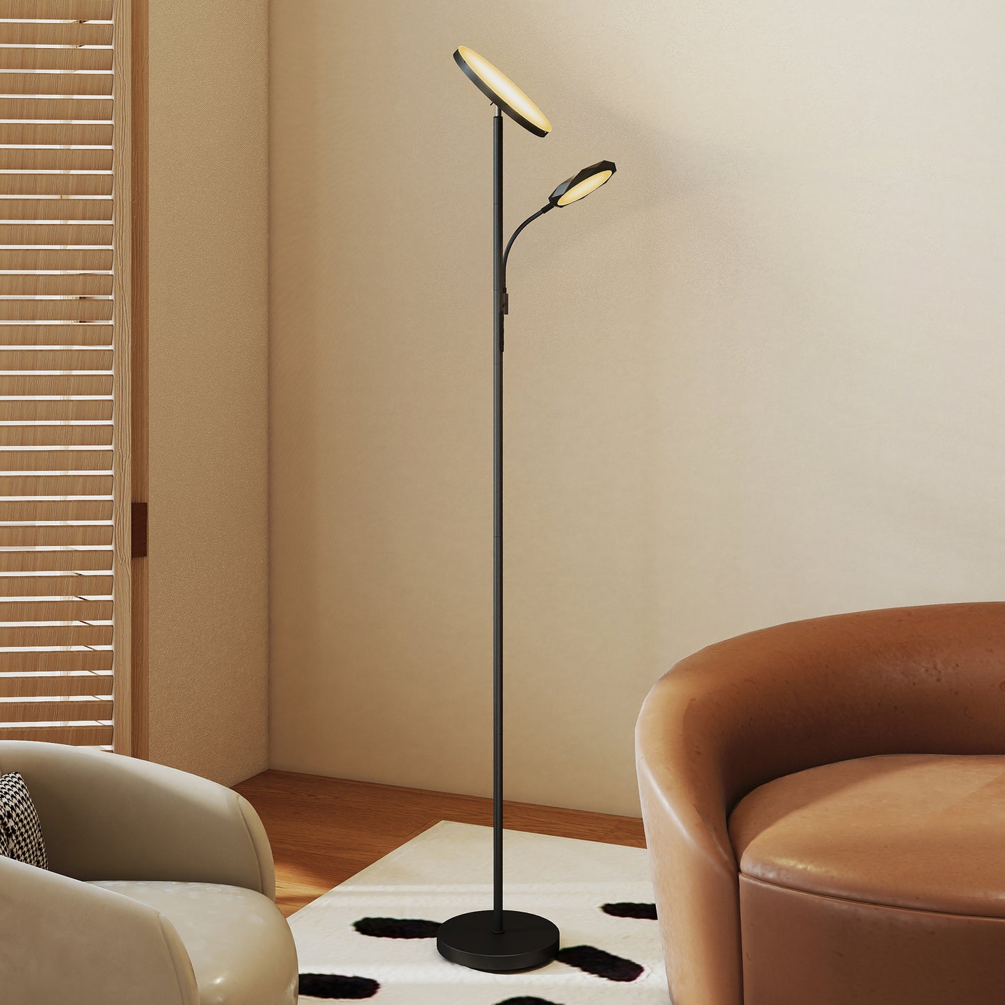 Madoli Lulo Metal Black LED Uplighter Floor Lamp With Reading Arm Scene Modes And Remote Control