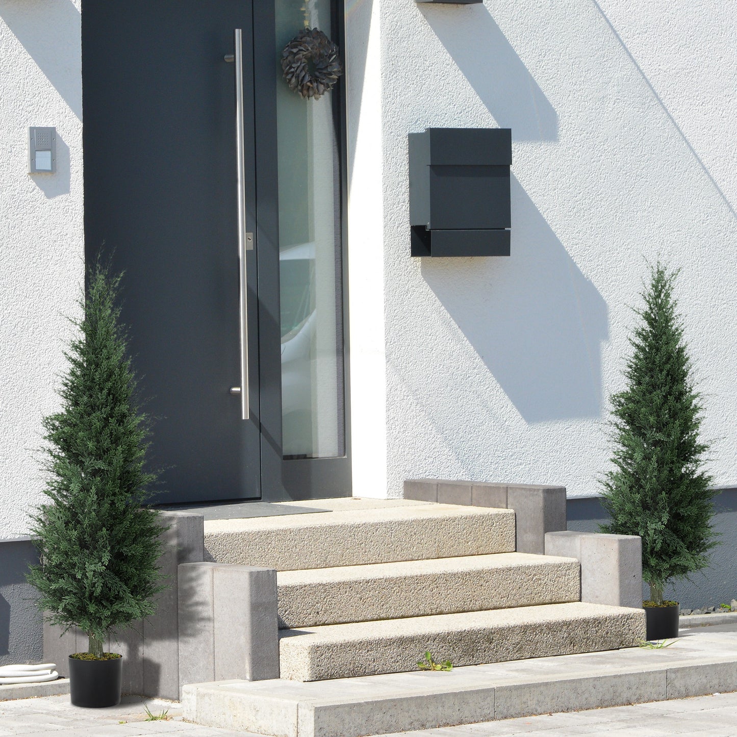 Fiba Set Of 2 Artificial Cypress Style Trees In Green For Decorative Placement