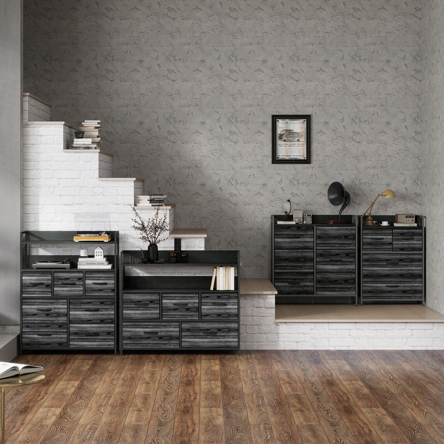 Kele Fabric And Wood Black 4 Drawer Rustic Storage Chest