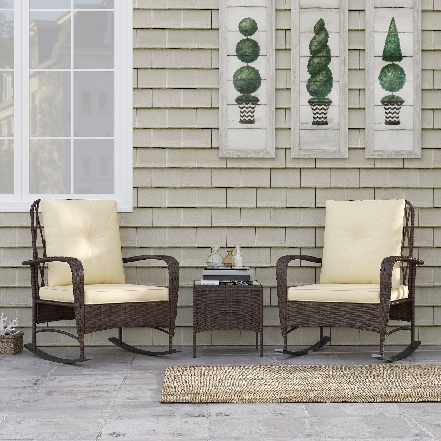 Fino Rattan Brown 3 Piece Rocking Bistro Set