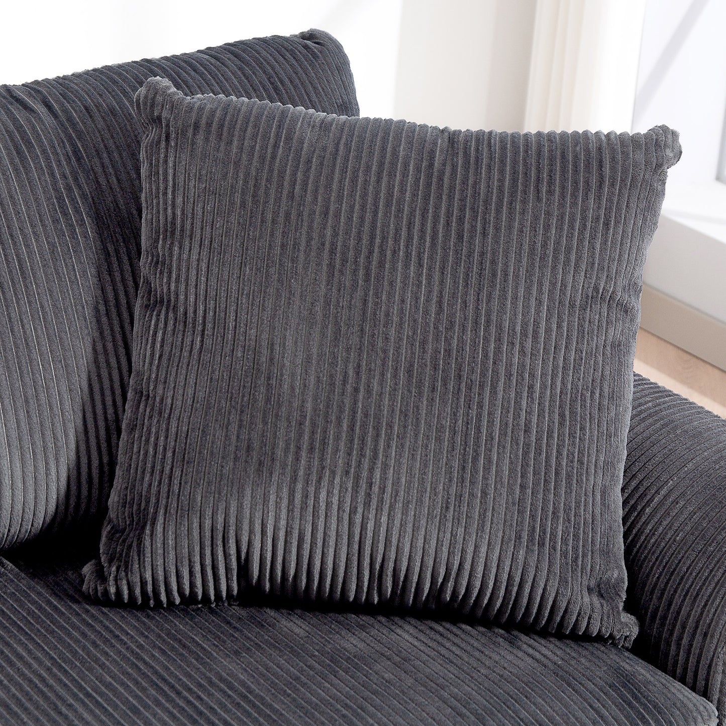 Mimi Corduroy Grey 3 Seater Jumbo Sofa With Scatter Cushions