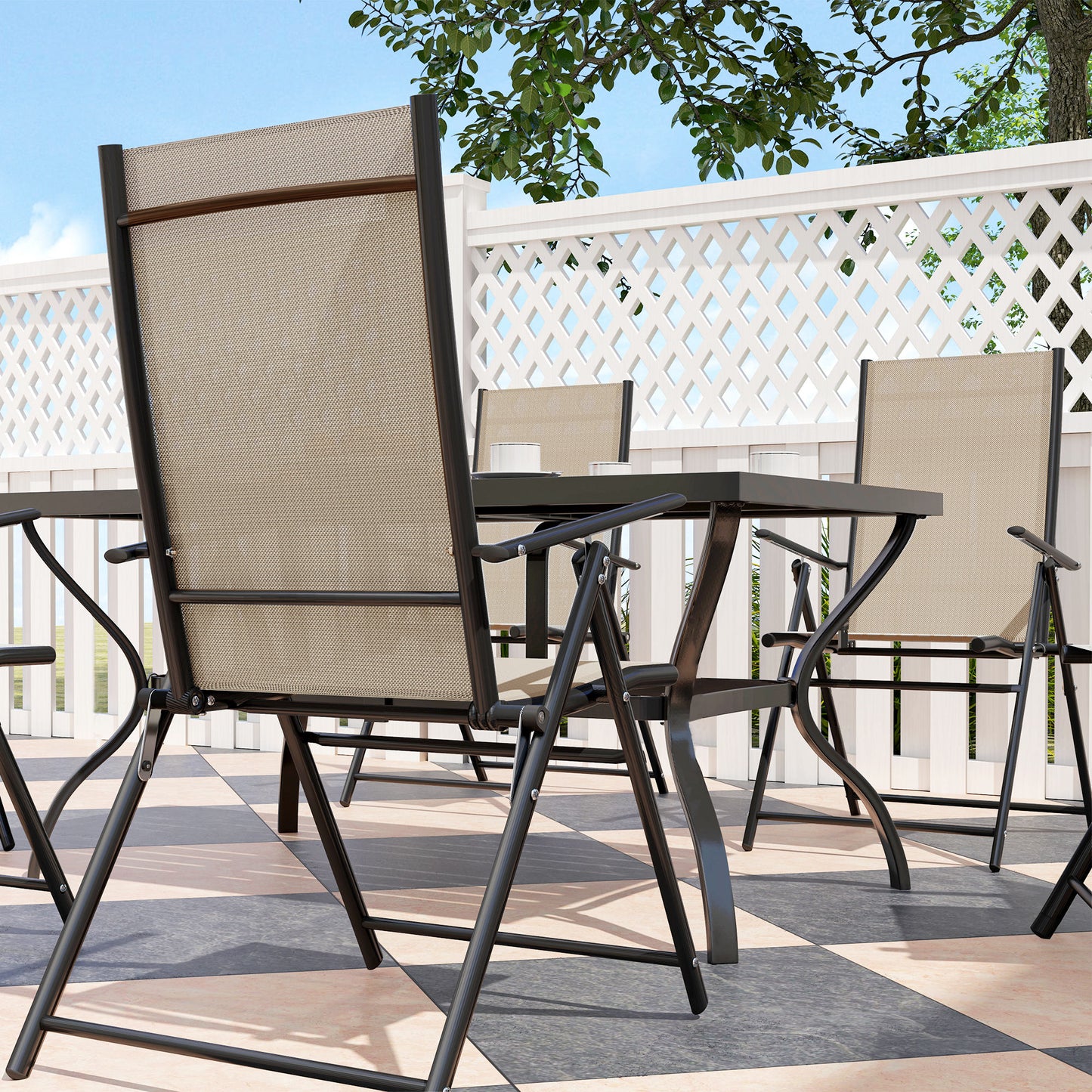 Dizze 6 Seater Cream Mesh and Black Steel Outdoor Dining Set with Parasol Hole