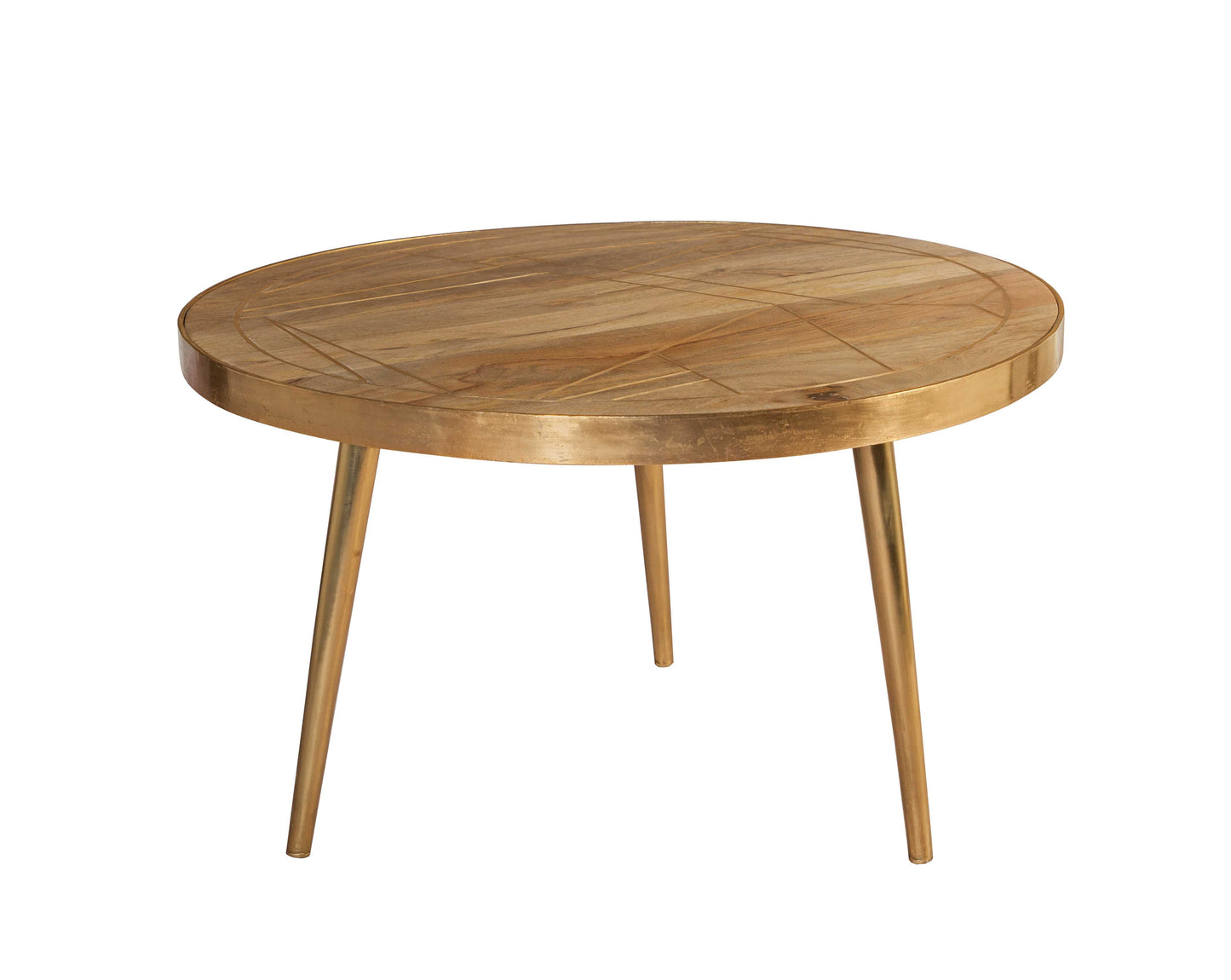 Bali Light Natural Mango Wood and Gold Round Coffee Table
