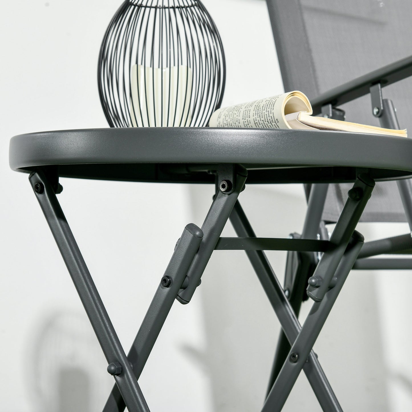 Mikale Metal And Glass Black And White Folding Outdoor Side Table 45cm With Marble Effect Top