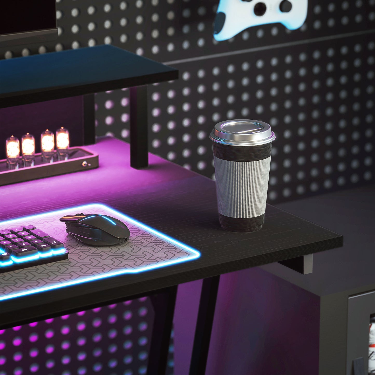 Tovapa 100cm Minimalist Black 2 Level LED Gaming Desk