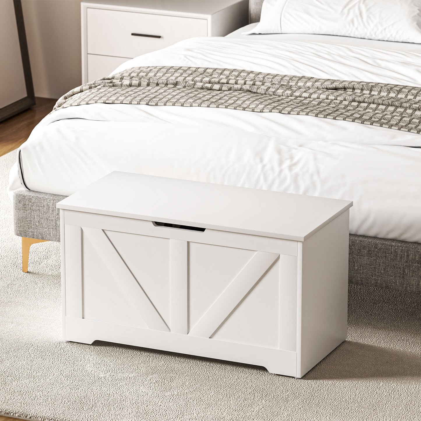 Kamari White Wood Farmhouse Storage Chest Safety Hinges 100 Litre