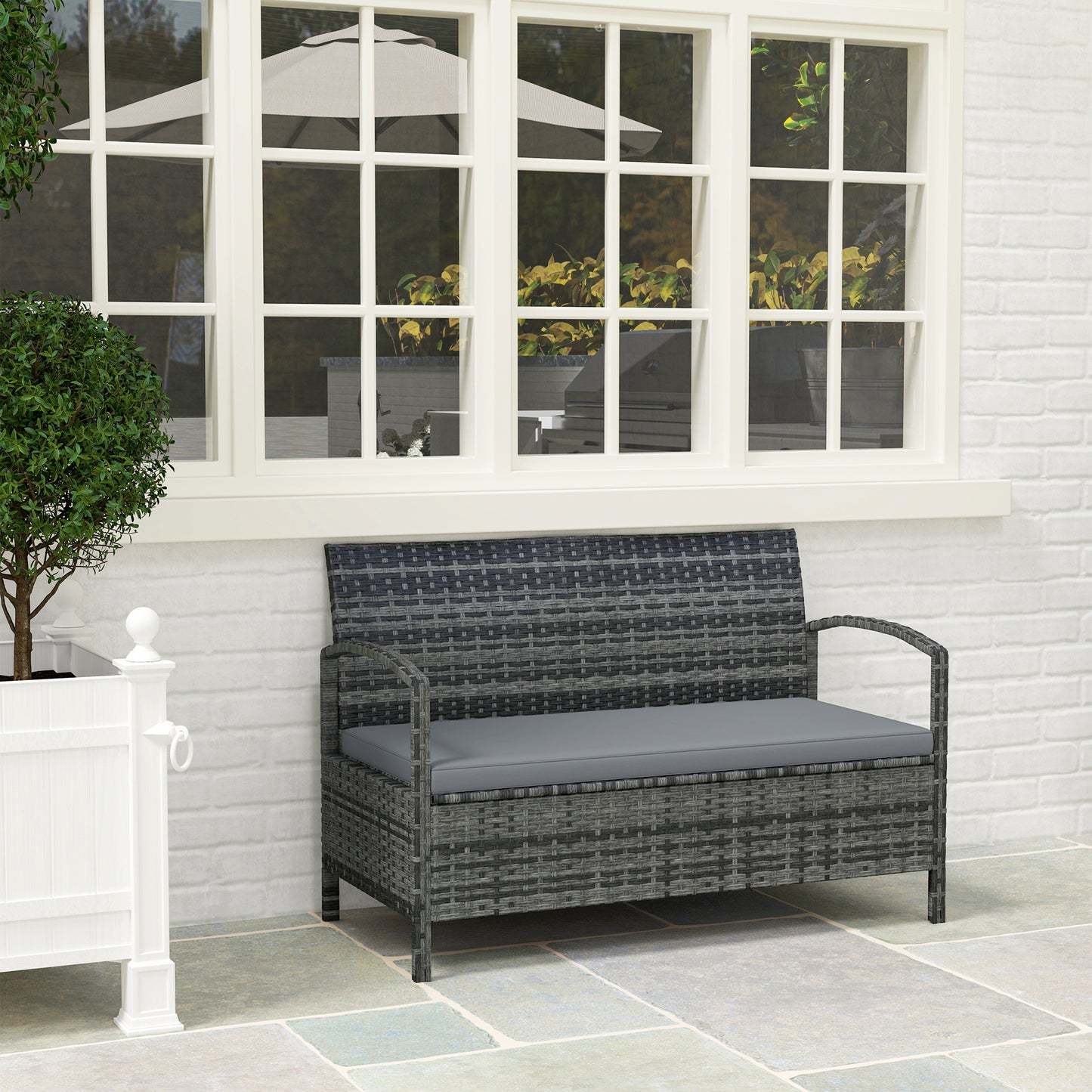 Rarette Rattan Grey Garden Storage Bench With Cushion 125L Capacity