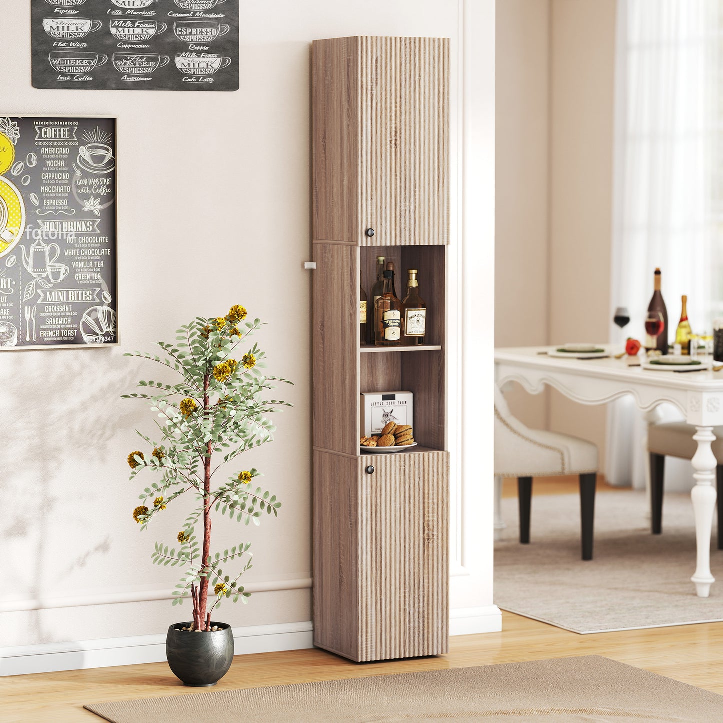 Zivi Tall 6 Tier Bathroom Storage Cabinet Natural Finish