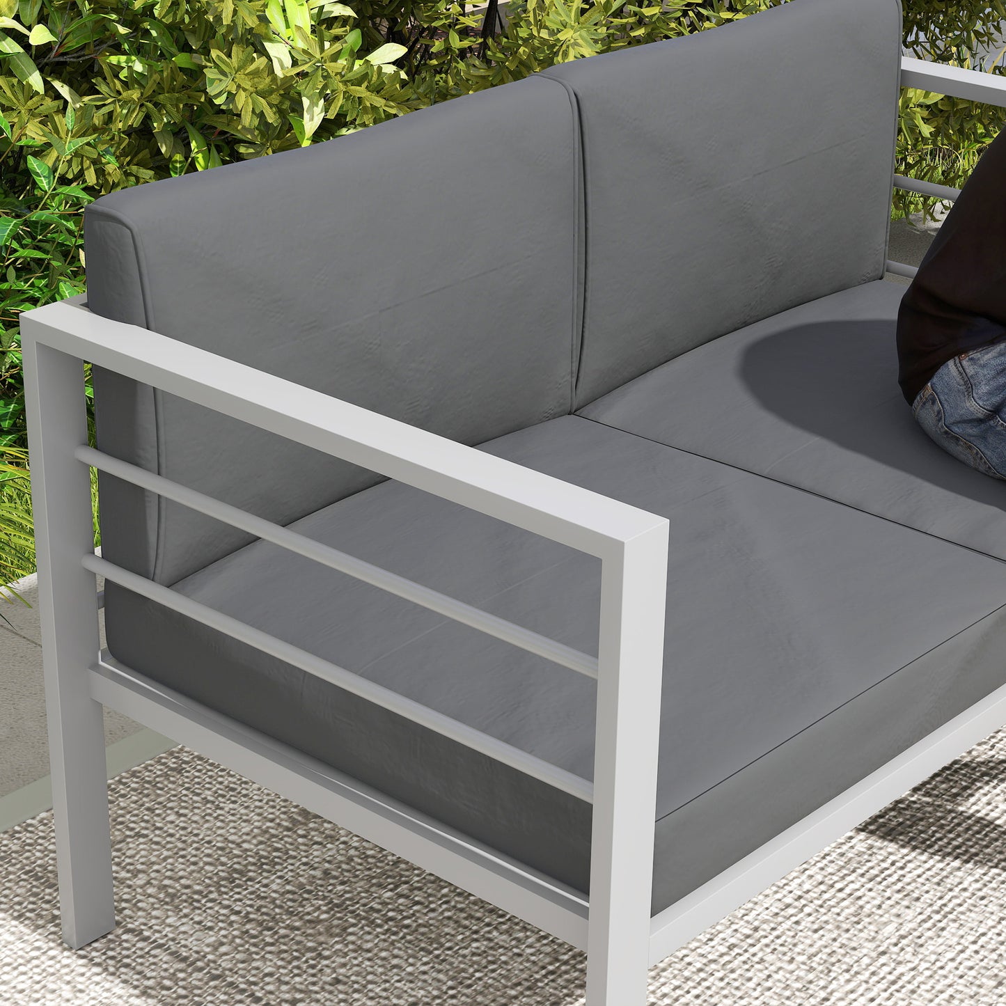 Nifano Aluminium Grey 2 Seater Outdoor Garden Sofa with Cushions