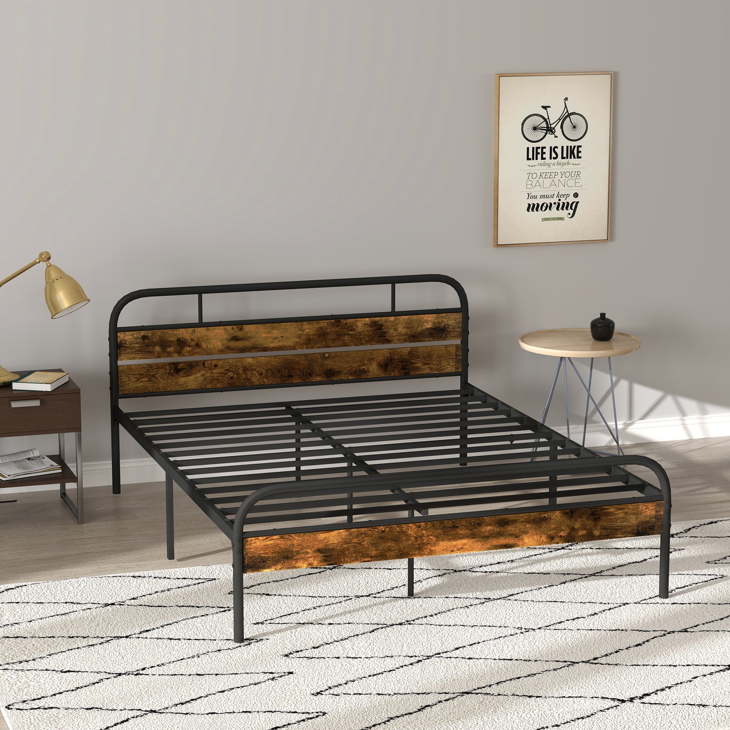 Vizi 5FT Industrial Metal King Bed Frame Black and Brown