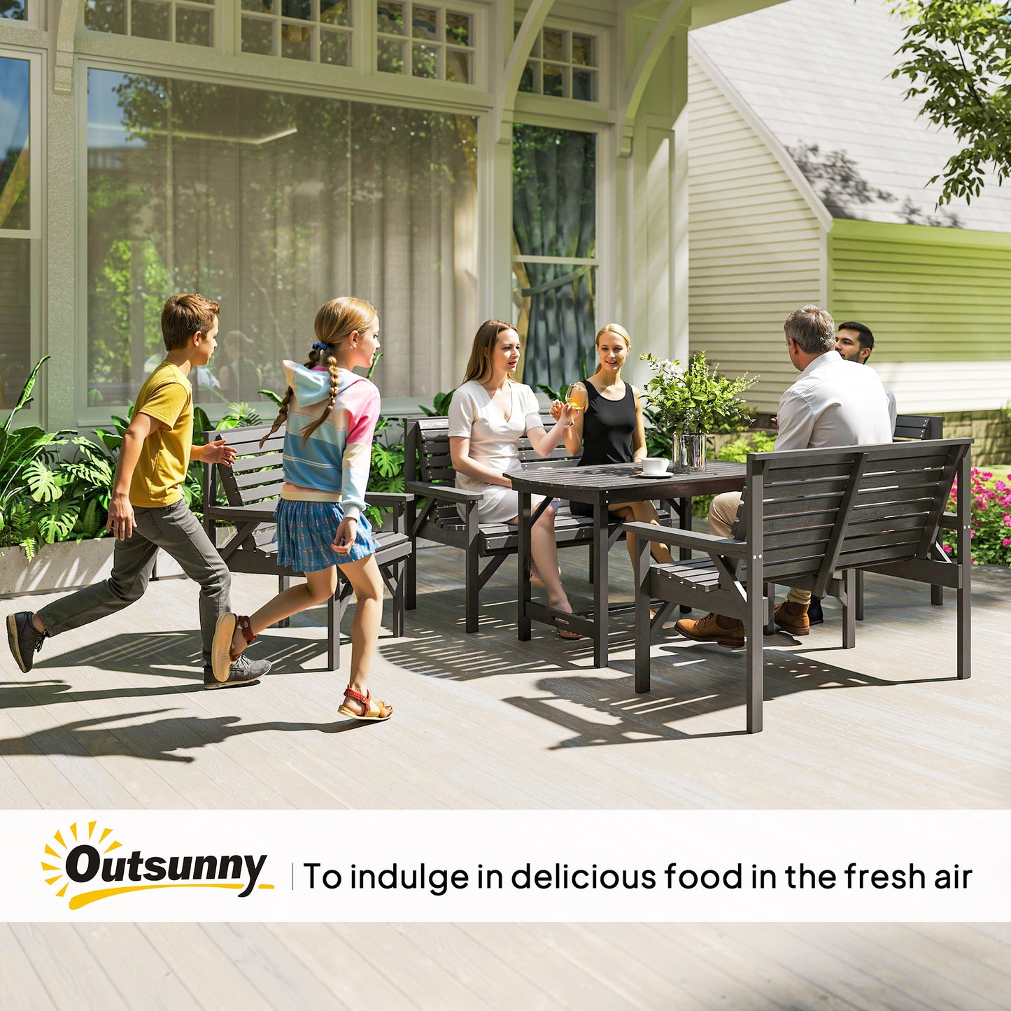 Masera 6 Seater Grey Wooden Outdoor Dining Set With Umbrella Hole Table