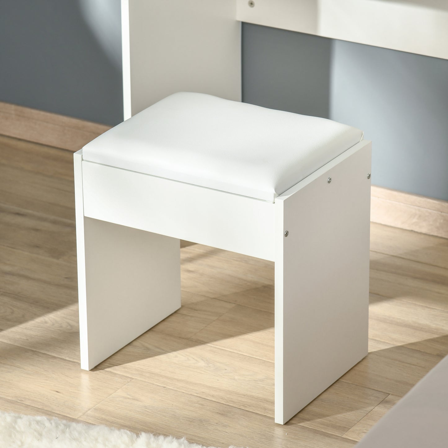 Fimazi Mola White Vanity Desk With Flip Mirror Drawer Storage And Cushioned Stool