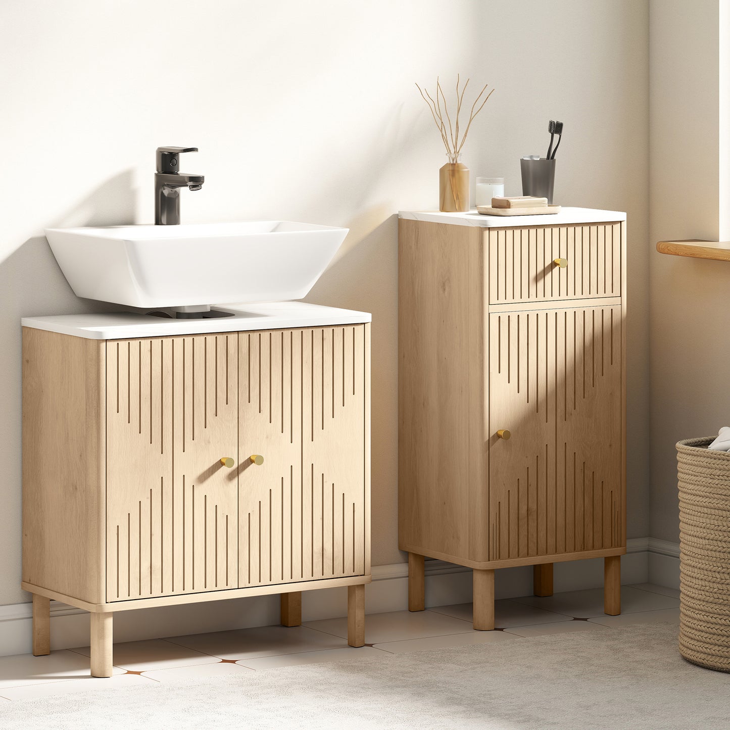 Combita Under Sink Bathroom Storage Cabinet For Pedestal Basin Oak Finish