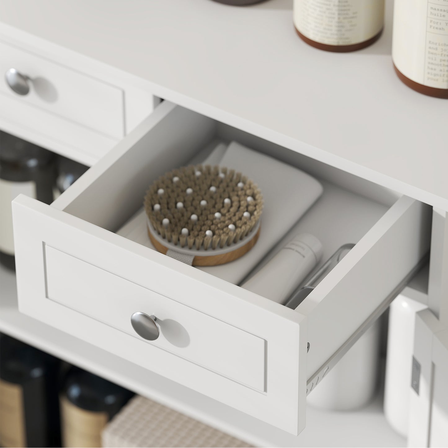 Zilu Freestanding Bathroom Storage Cabinet With 2 Drawers And Cupboard Traditional White Finish 75x60cm