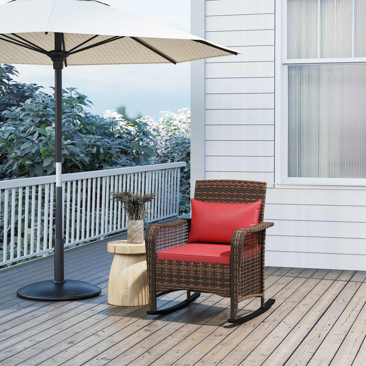 Ninatti Brown Rattan Red Cushions Outdoor Rocking Arcmhair