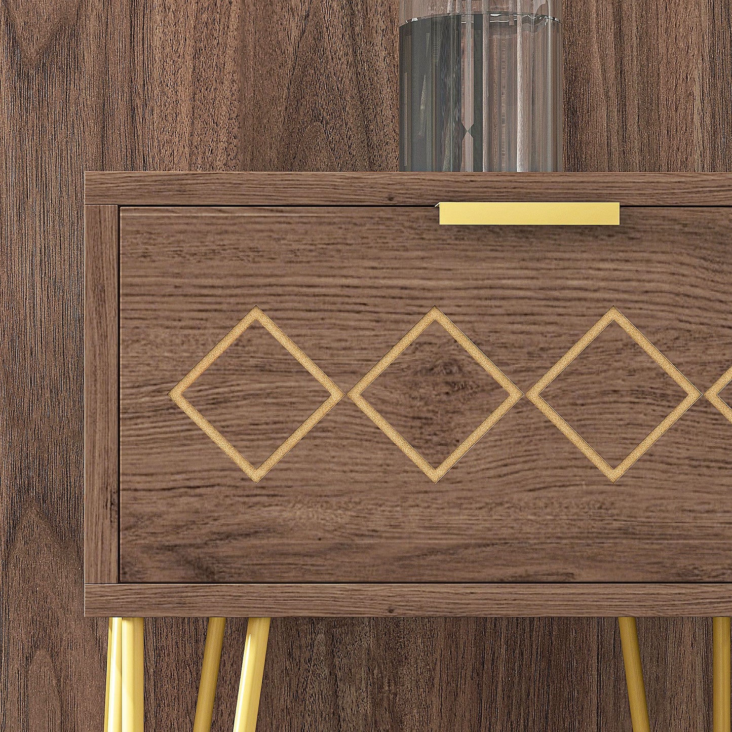 Keso Wooden And Metal Set Of 2 Bedside Tables With Drawers And Gold Tone Legs