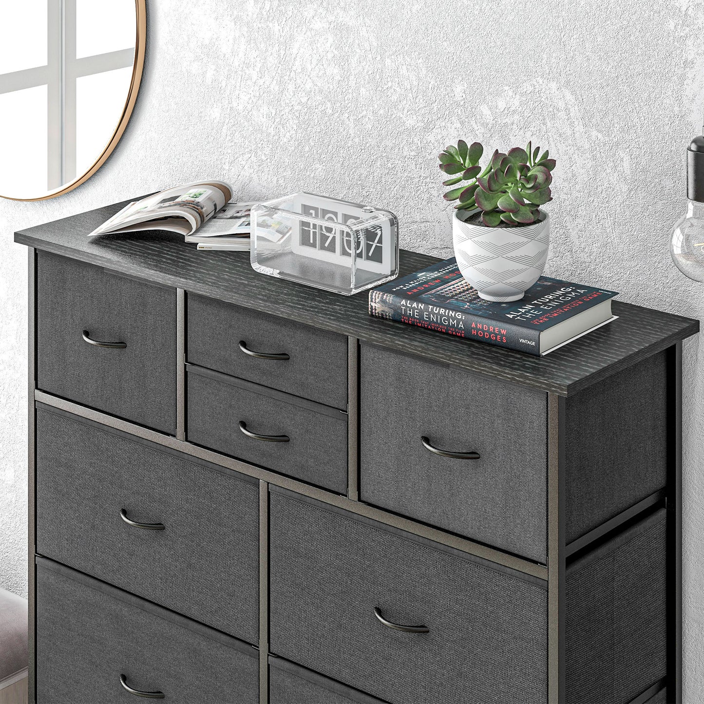 Salina Metal And Fabric Black 10 Drawer Storage Dresser With Foldable Drawers And Steel Frame