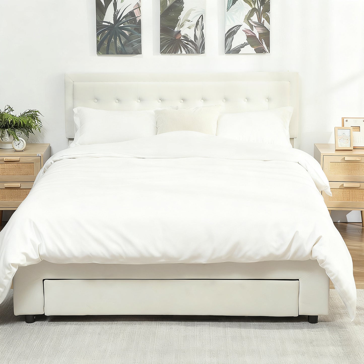 Zina 5FT King Size Ottoman Bed Frame with Front Divan Drawer Storage Cream