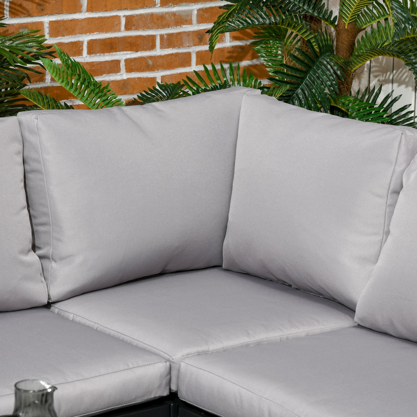 Sera 5 Seater Light Grey Garden Corner Sofa Set L Shape with Glass Top Coffee Table
