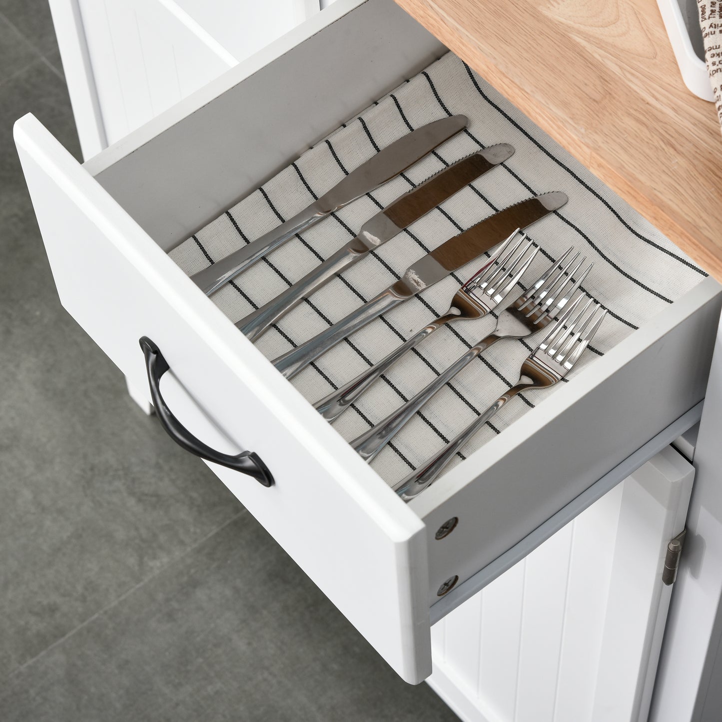 Vamalu Wooden White Kitchen Cabinet With 2 Drawers For Dining And Living Spaces