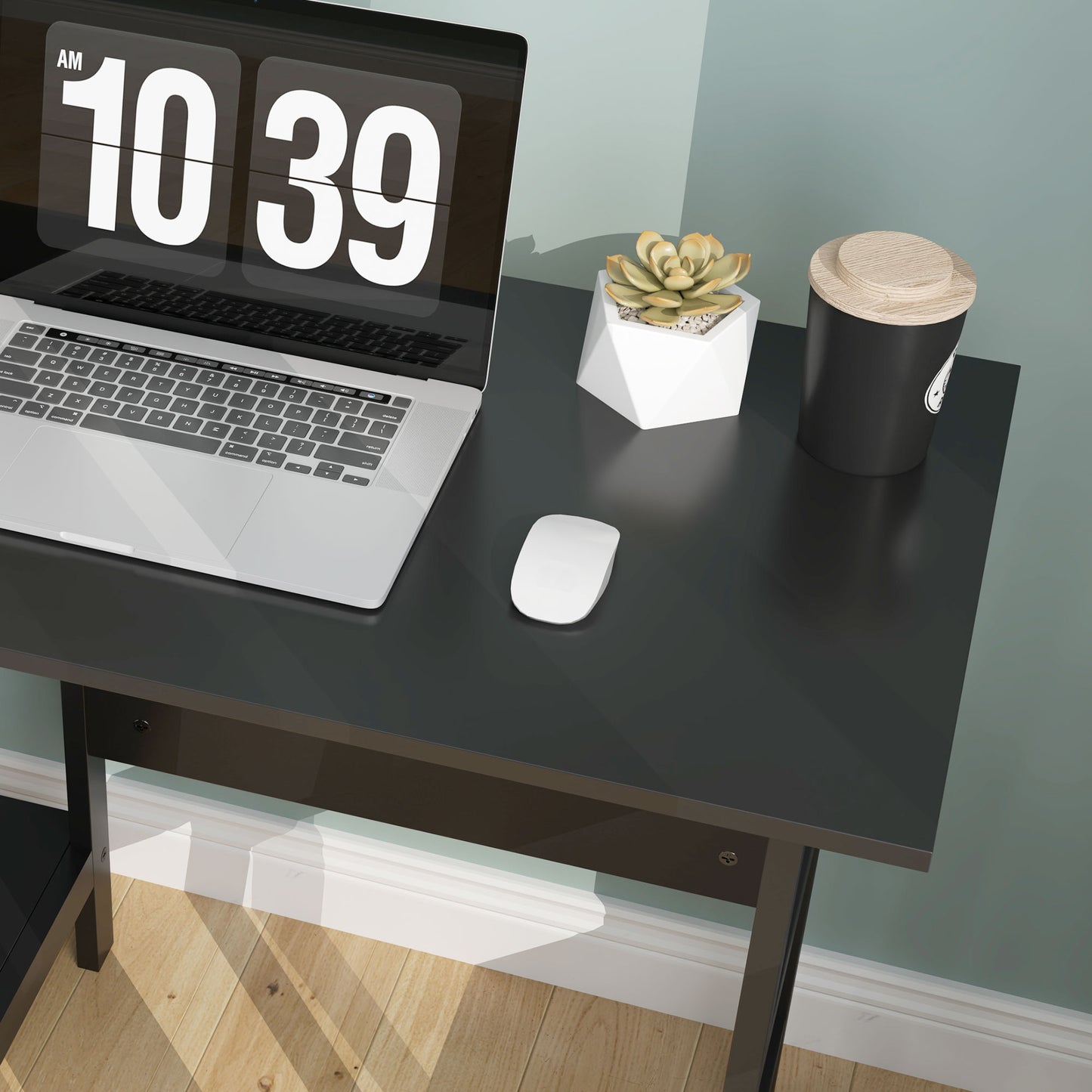 Talake 106cm Black Compact Study Desk With Bookshelf Storage