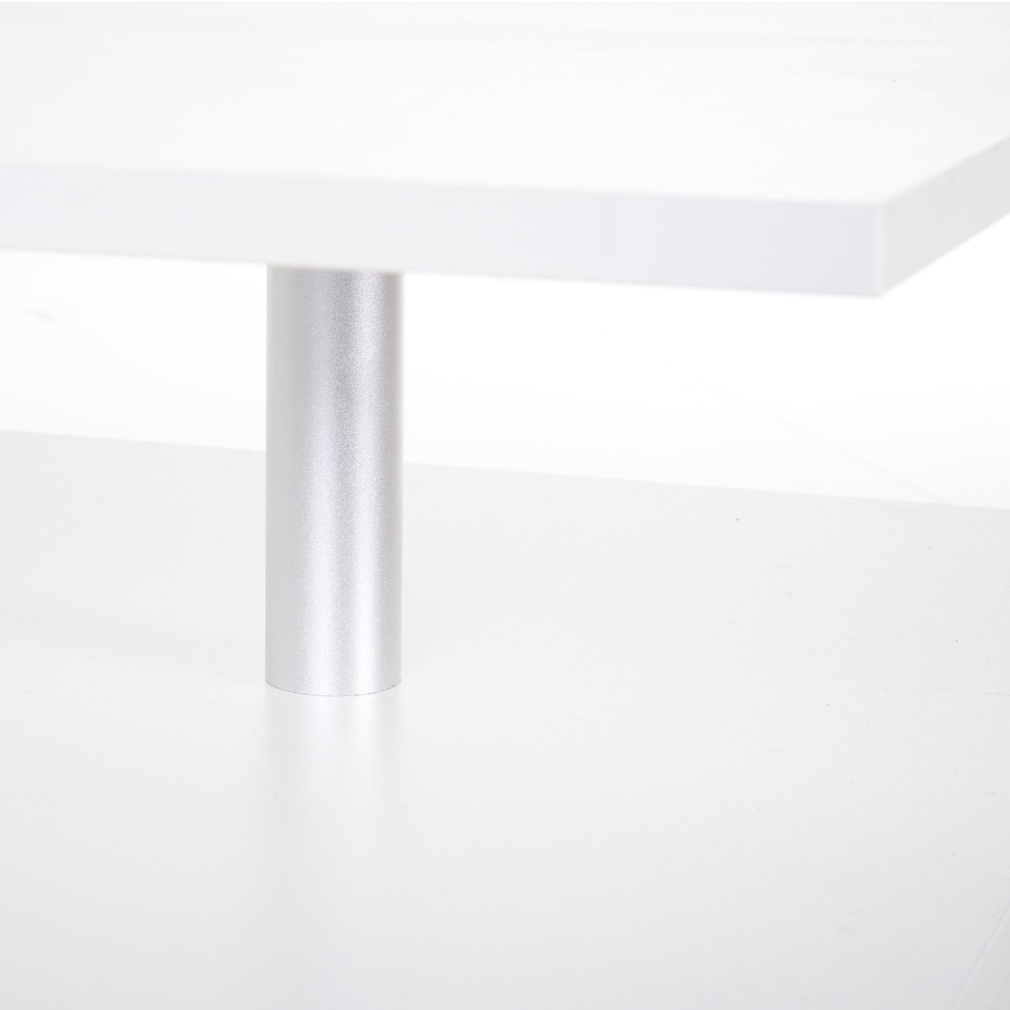 Vifama Wooden White 2 Tier Coffee Table With Open Shelving And Aluminium Supports