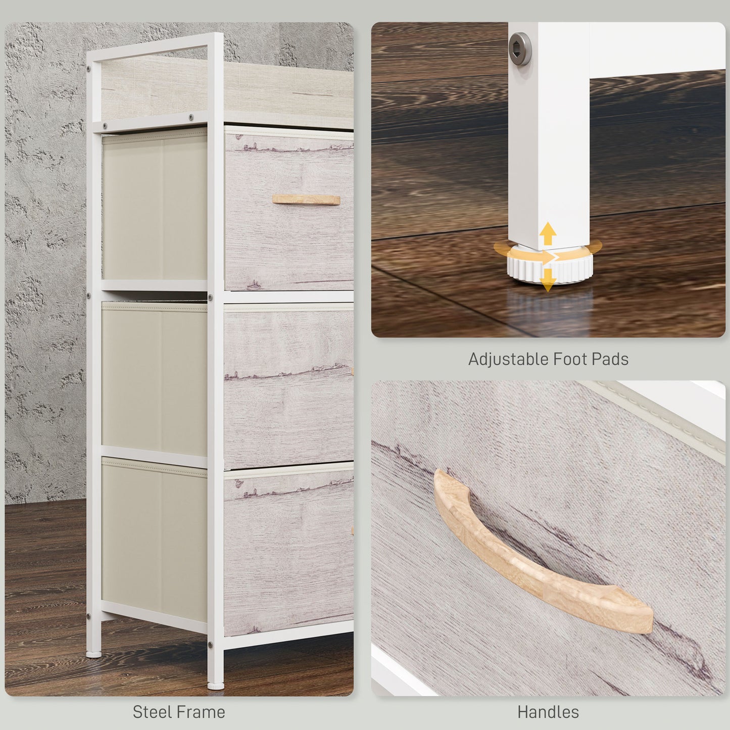 Palike Grey and White Wood Effect 4 Drawer Storage Chest