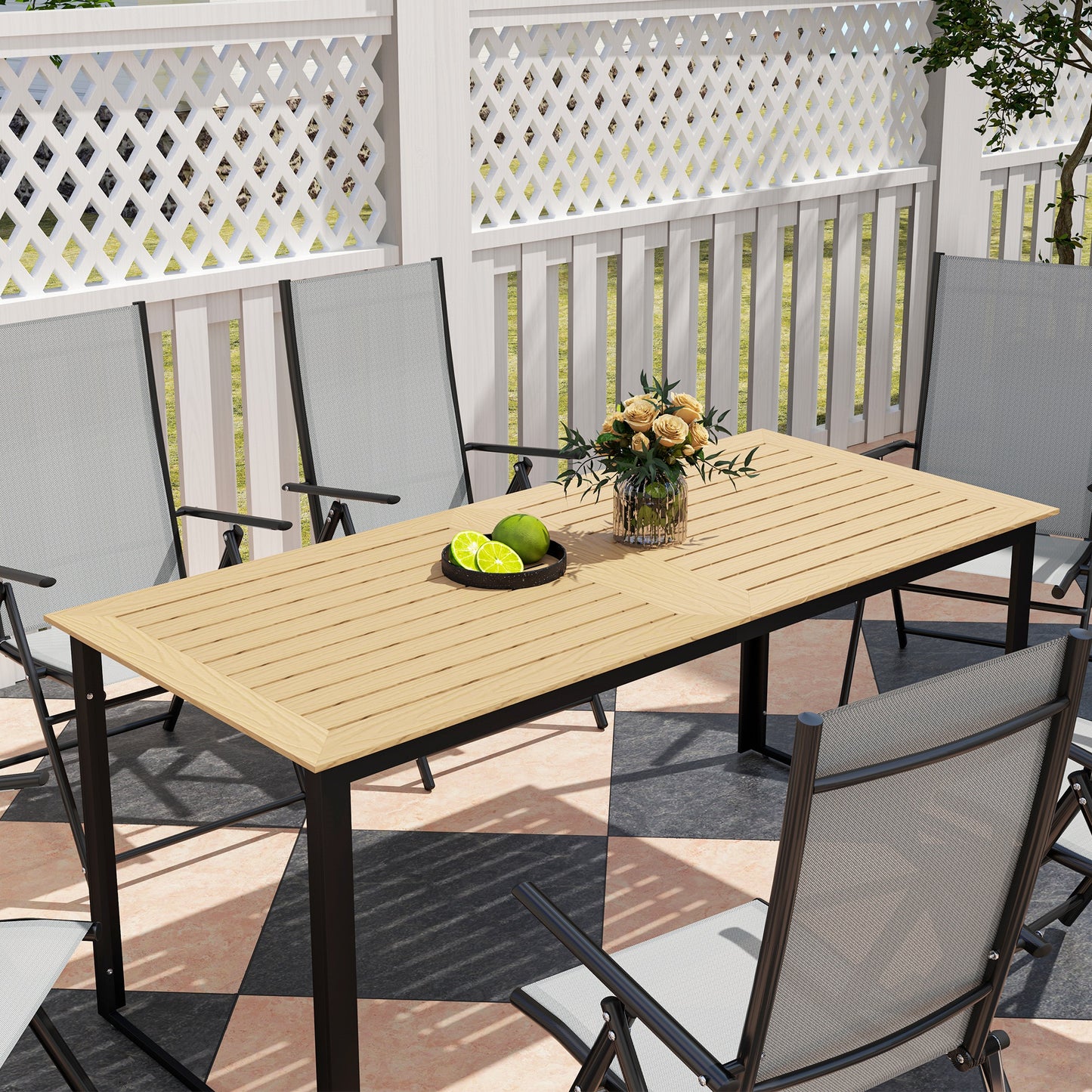 Noke Teak 175cm 6 Seater Effect Rectangular Outdoor Dining Table With Slatted Top