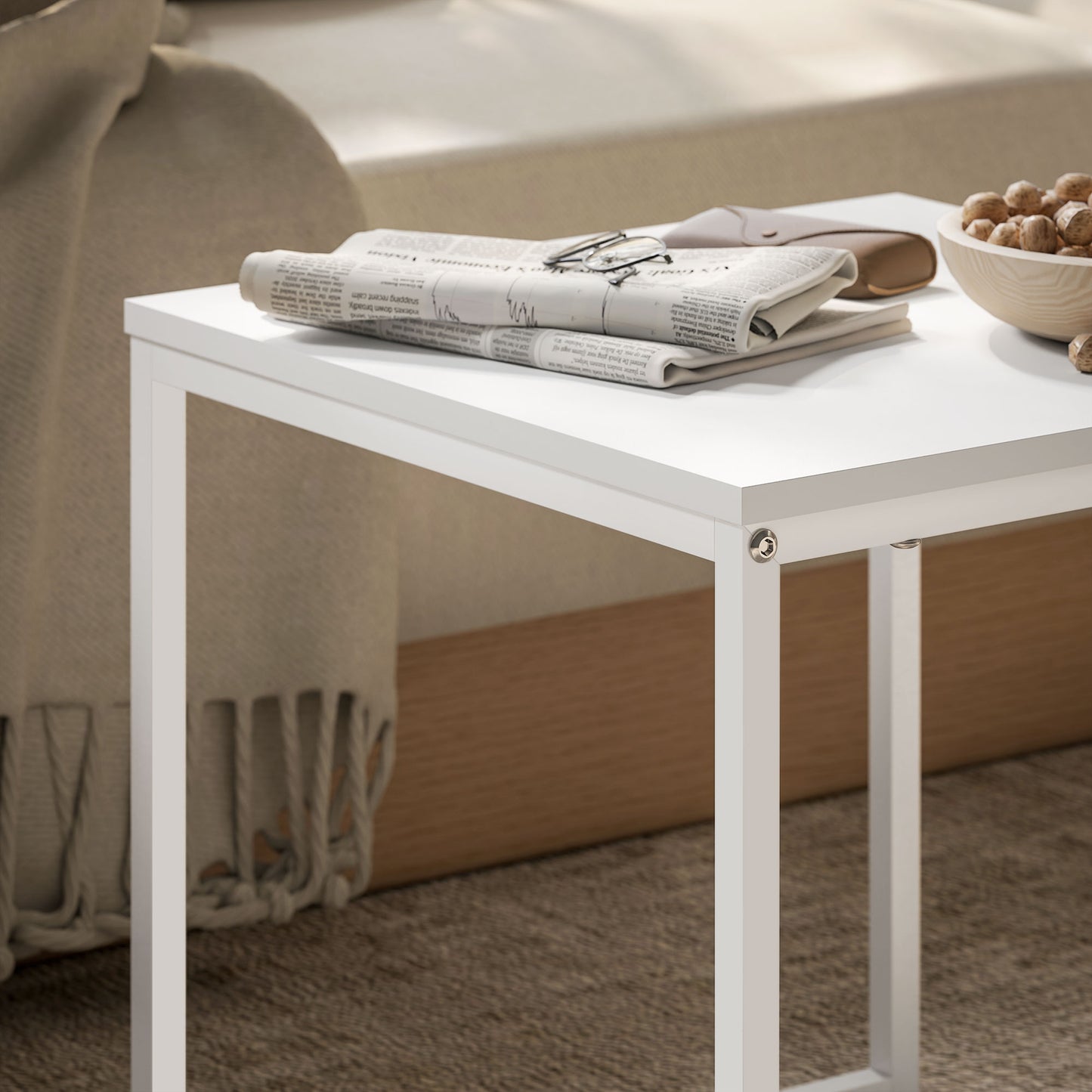 Sarela Set Of 2 Boxy Nesting Tables Wooden White And Wood Effect