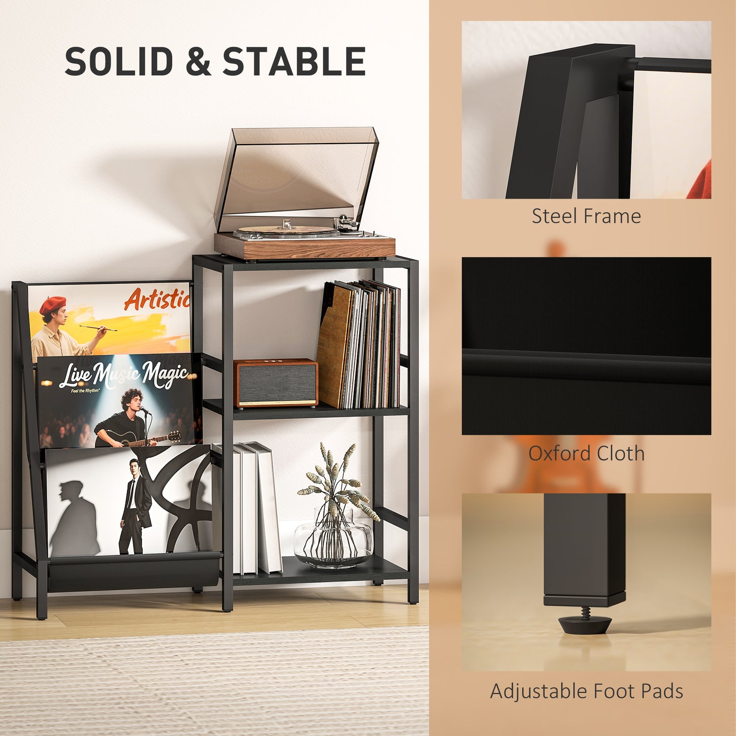 Tapalo Wooden Black 3 Tier Stand Side Table