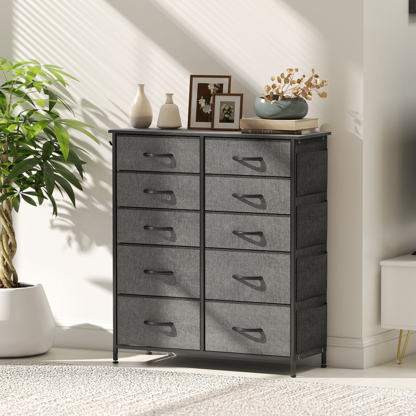 Babara Fabric And Metal Charcoal Grey 10 Drawer Storage Chest