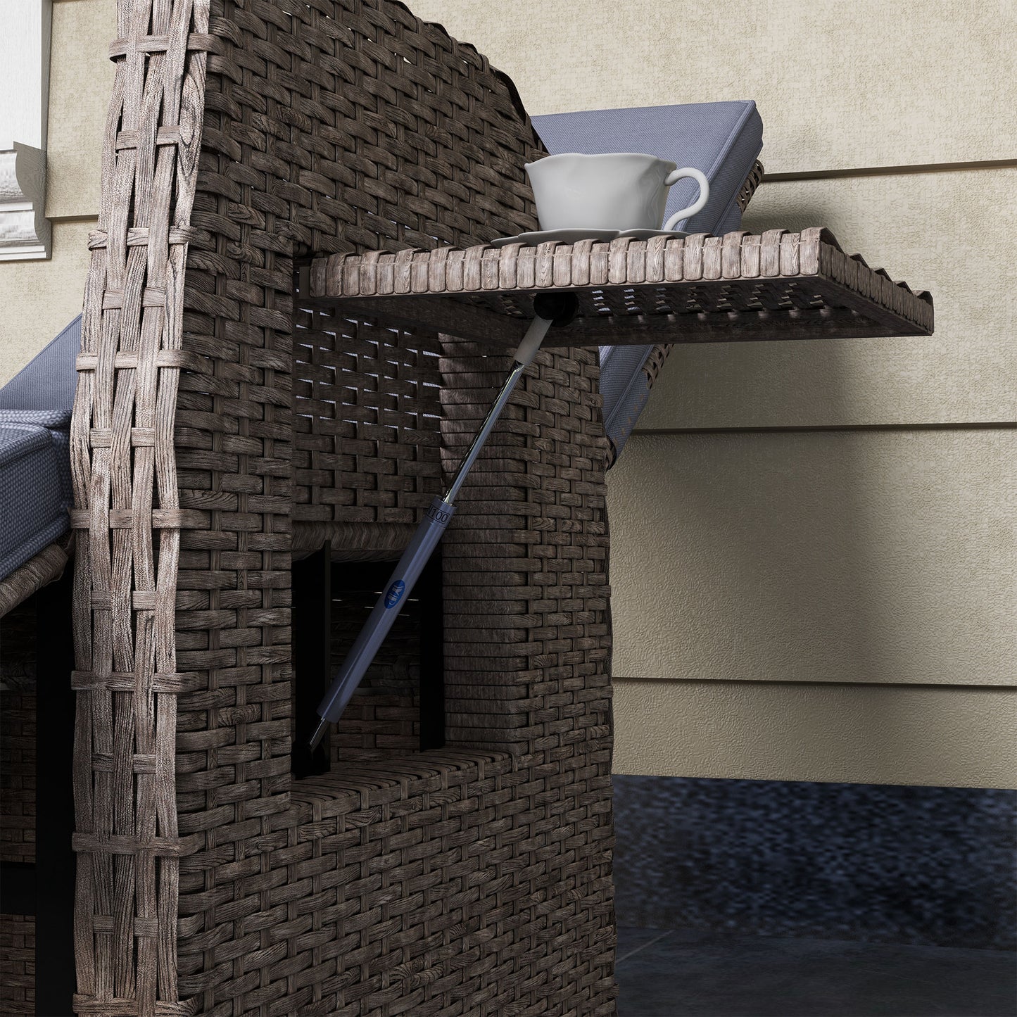 Namama Faux Rattan Brown And Grey Reclining Garden Armchair With Footrest