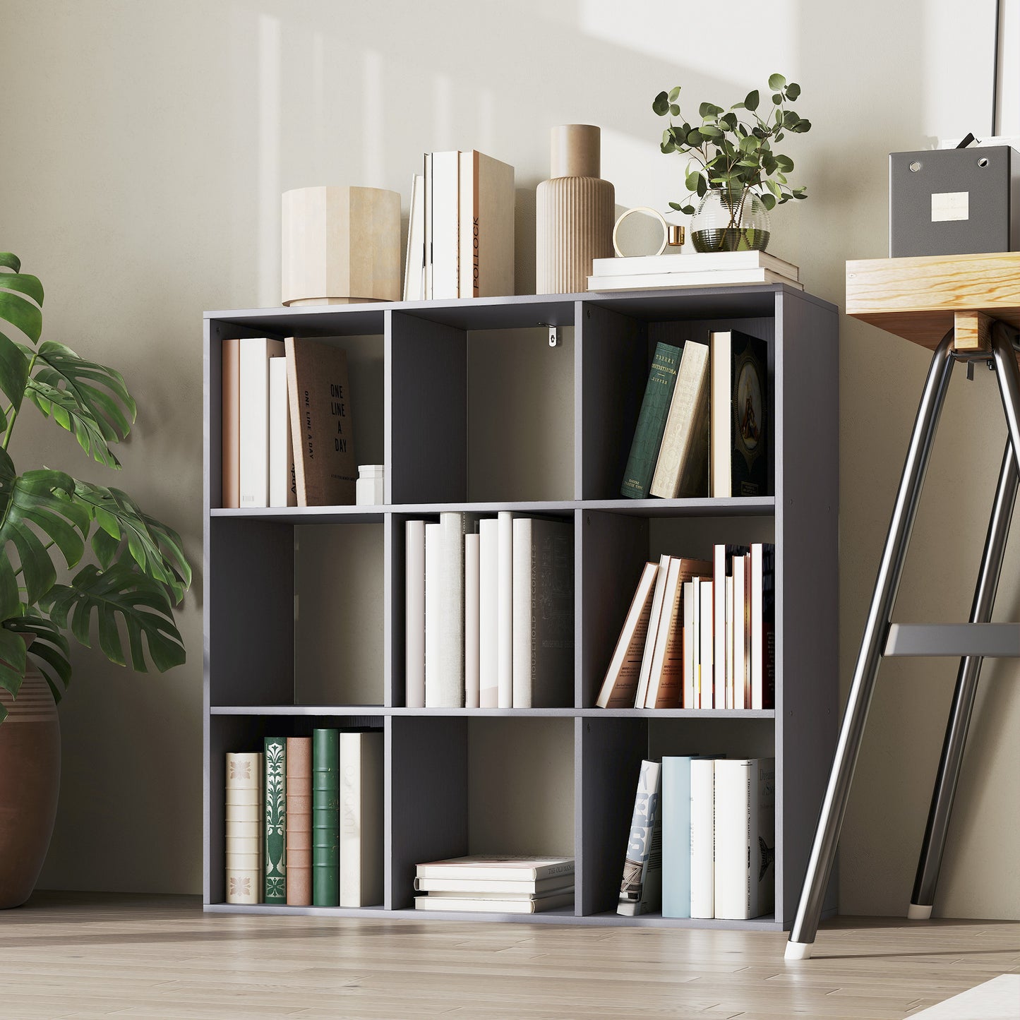 Royore Wooden Grey 9 Cube Storage Bookcase