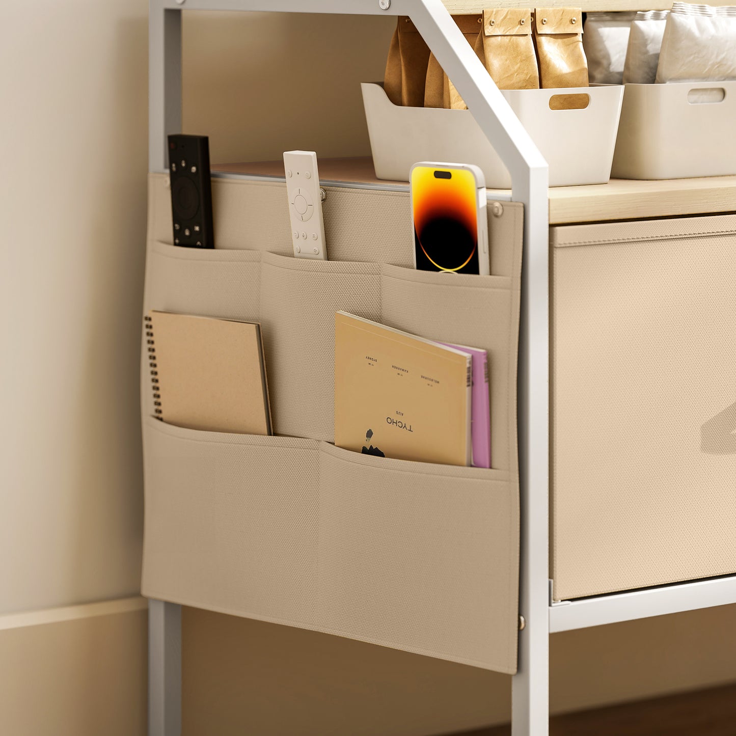 Avamira Small 98cm Natural and White TV Stand With Foldable Drawers for TV's up to 55 Inches